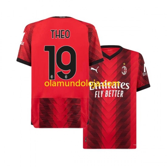 Camisola AC Milan Theo Hernandez 19 Homem Equipamento Primeiro 2023-2024 Manga Curta